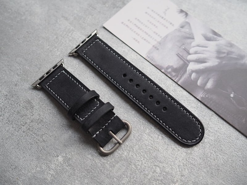 纯手工牛皮磨砂深蓝苹果AppleWatch表带 定制化刻字礼物 订制颜色 - 表带 - 真皮 蓝色