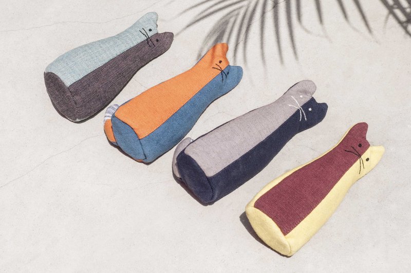 动物收纳包/笔袋/化妆包/笔盒/餐具袋/动物文具-手工刺绣 猫笔袋 - 铅笔盒/笔袋 - 棉．麻 多色