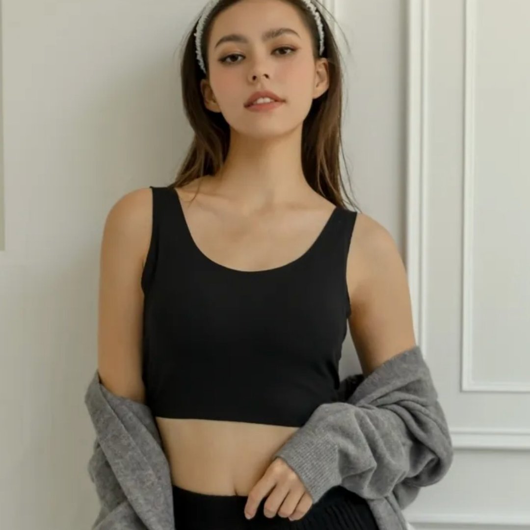 U型美背亲肤针织弹力bra top-纯粹黑 - 女士内衣裤 - 其他材质 黑色
