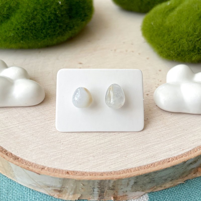 石光-天然矿石耳环-蓝玉髓01 - 耳环/耳夹 - 半宝石 蓝色