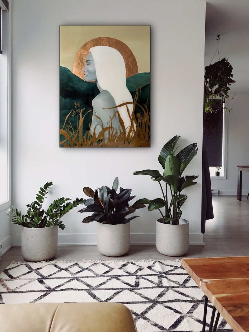 Woman painting-  Acrylic on canvas -  Wall Decor - original art - Hand-Painted - 墙贴/壁贴 - 其他材质 卡其色