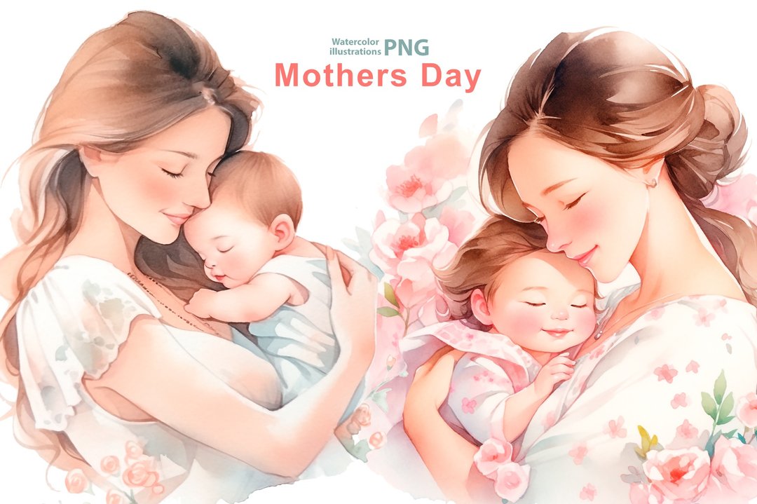 水彩母亲与婴儿剪贴画组,10 Png PNG剪贴画母亲节剪贴画,女人,水彩画 - 电子手帐及素材 - 其他材质 