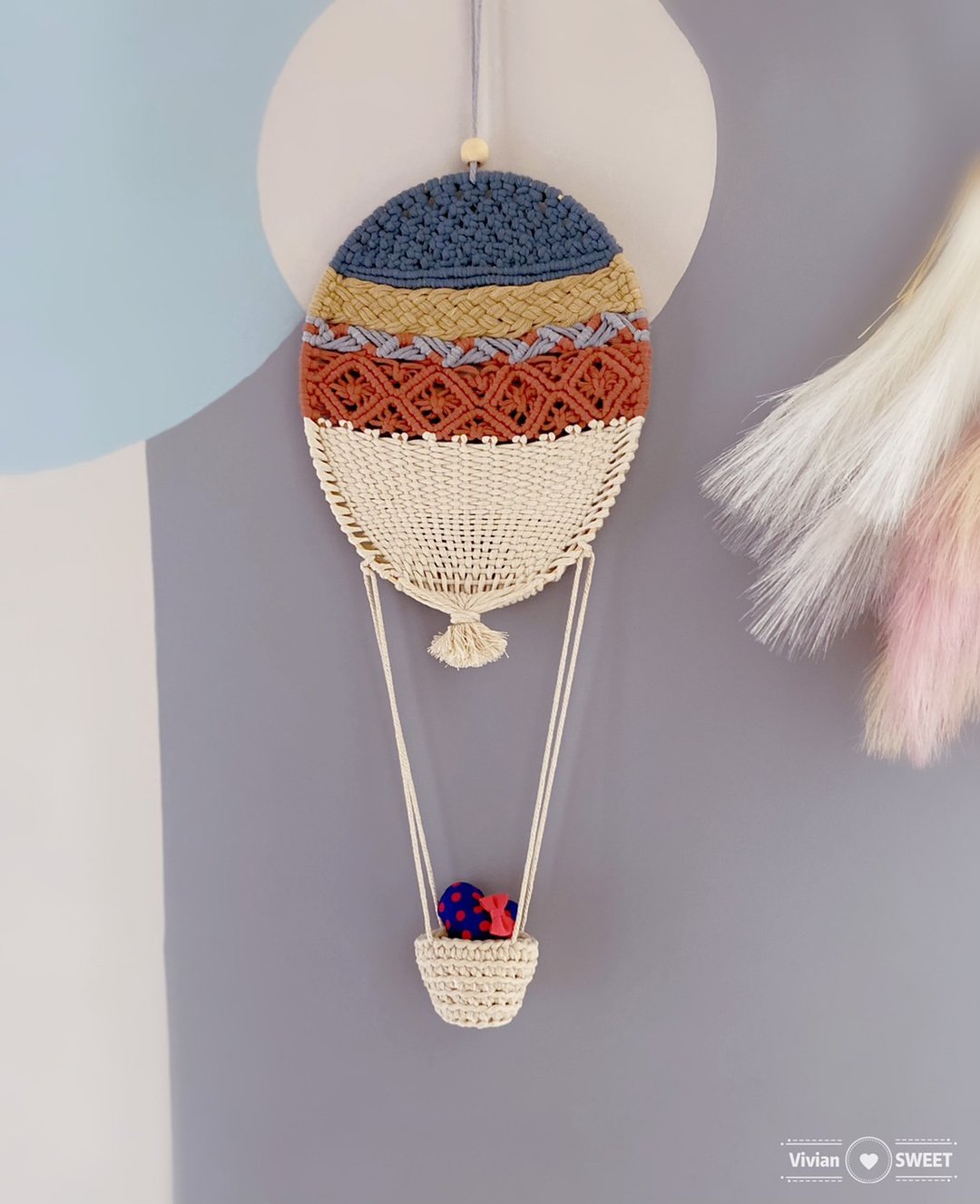 Macrame 手编织热汽球 - 墙贴/壁贴 - 棉 