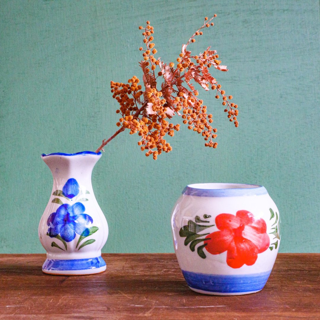 hand-painted vase / blue - 花瓶/陶器 - 陶 