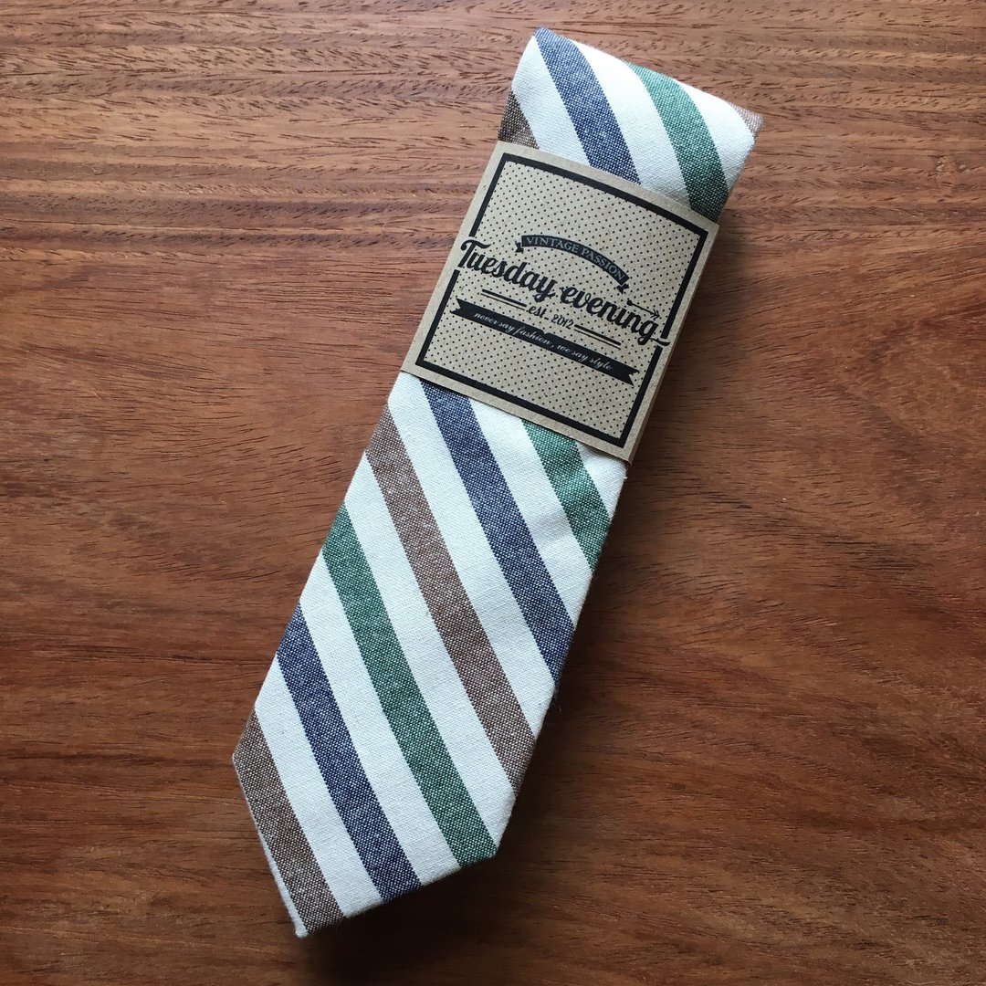 Neck tie Red Blue Green Stripe - 领带/领带夹 - 棉 多色