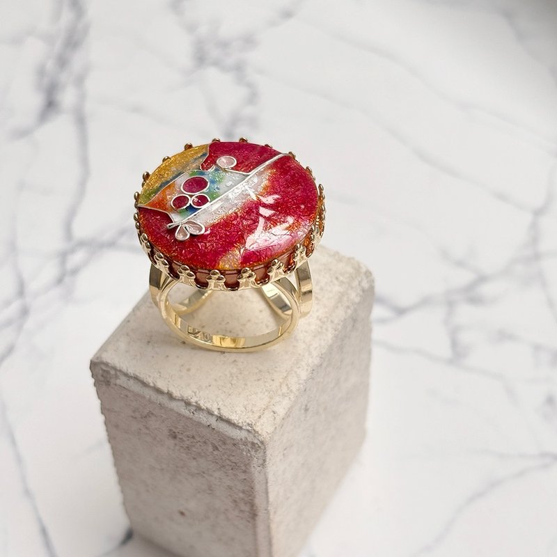 飘雪系 - 红梅惜白雪 - 掐丝珐琅工艺丝巾扣 /纯银 景泰蓝 - 其他 - 银 红色