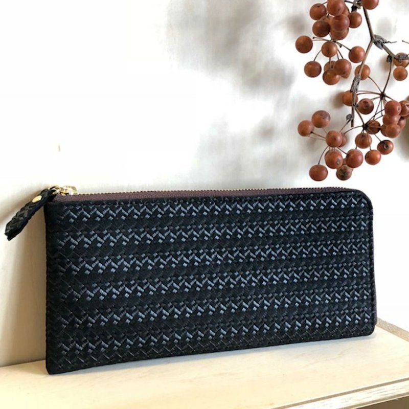 Mesh pearl black cowhide slim wallet - 皮夹/钱包 - 真皮 黑色