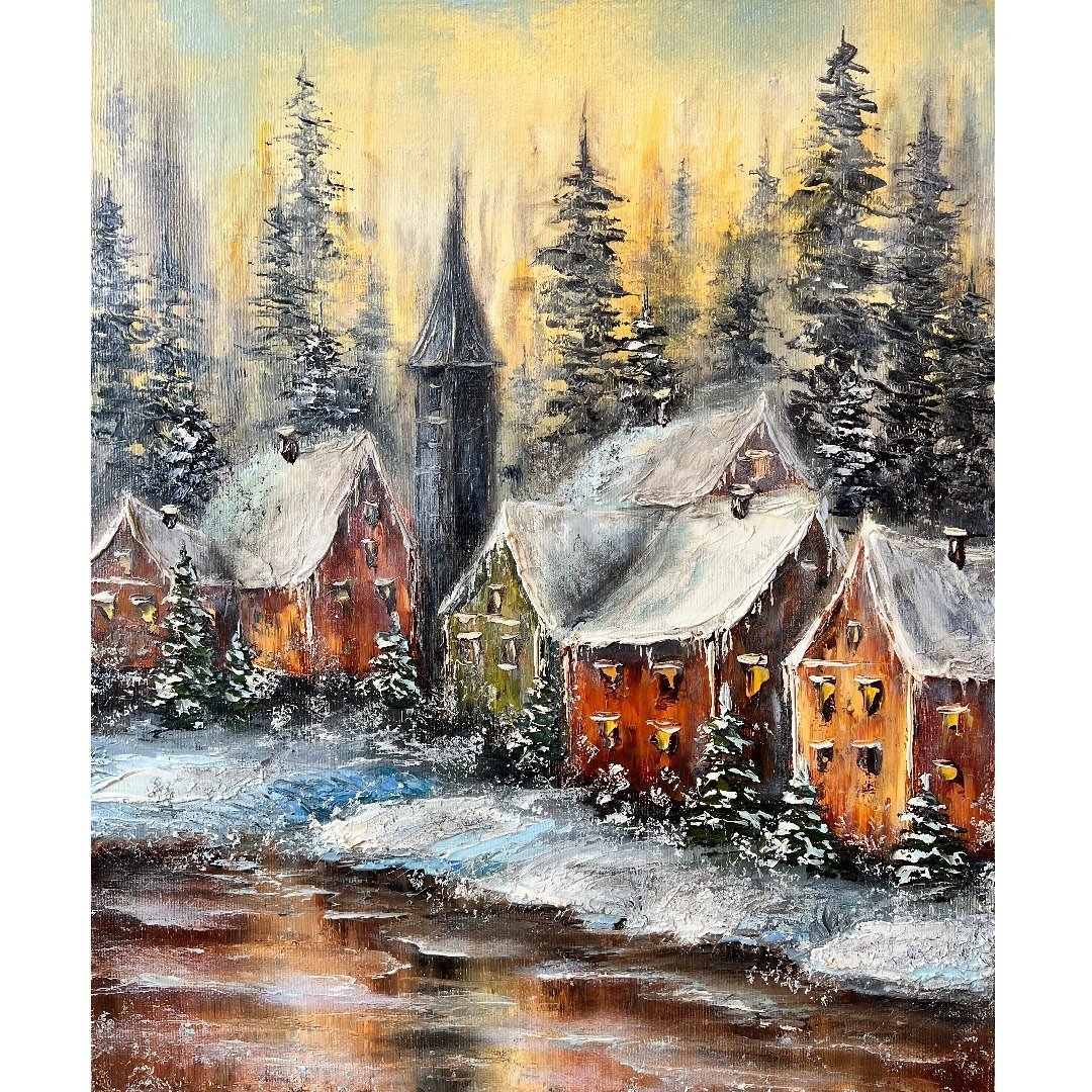 冬日小屋画作 原创艺术品 画布 60x50厘米 - 海报/装饰画/版画 - 棉 多色