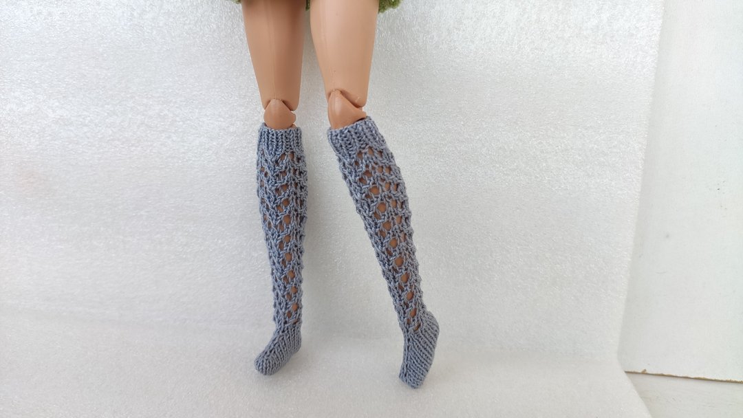 Knee socks handmade clothes for doll FR Poppy Parker Barbie MTM doll 12 in. 30cm - 玩偶/公仔 - 棉 灰色