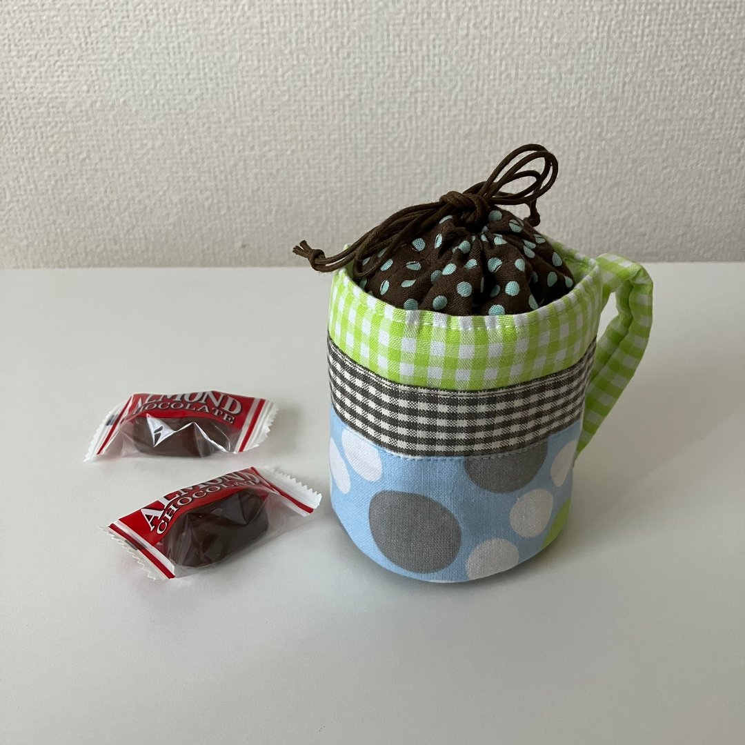 mug cup drawstring - 化妆包/杂物包 - 棉 蓝色