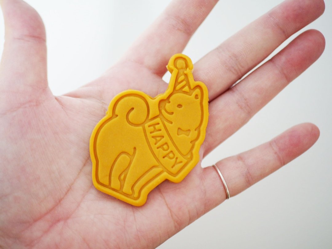 HAPPY 柴犬 3D 打印 饼干模具 - 厨房用具 - 塑料 黄色