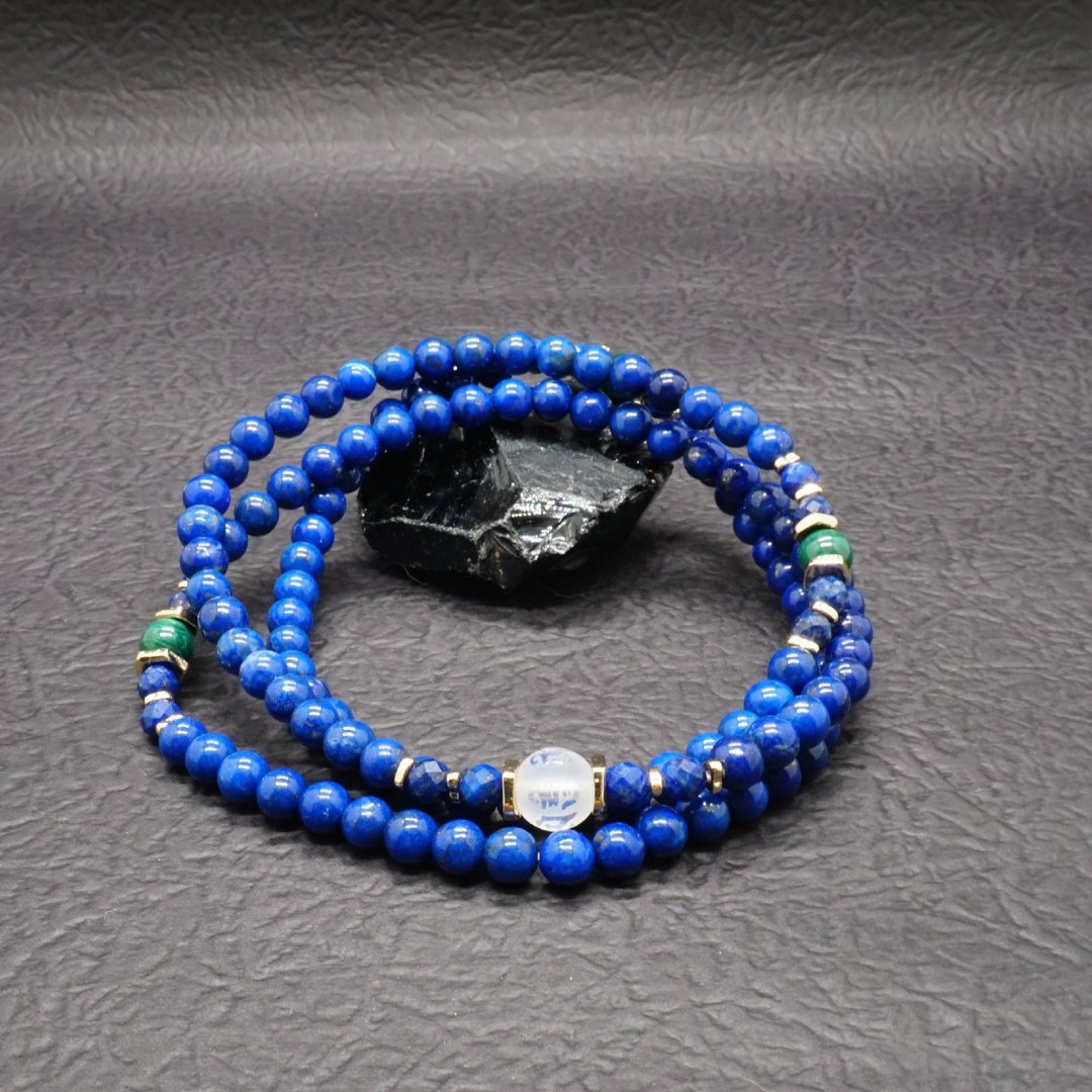 Zen | 108 念珠 青金石 孔雀石 白水晶(六字大明咒) - 手链/手环 - 水晶 