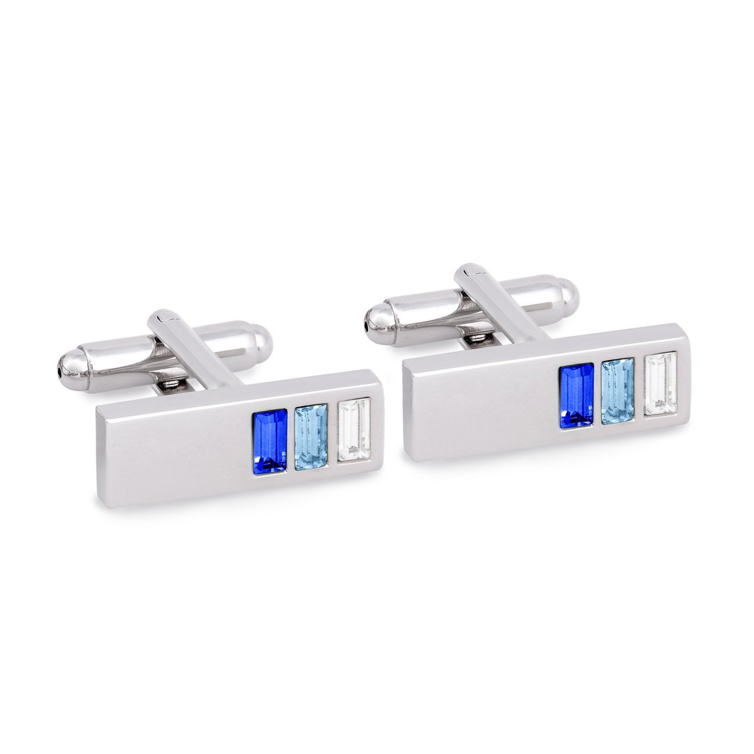 Rectangle Cufflink with Dark Blue, Blue and Clear Crystal - 袖扣 - 其他材质 蓝色