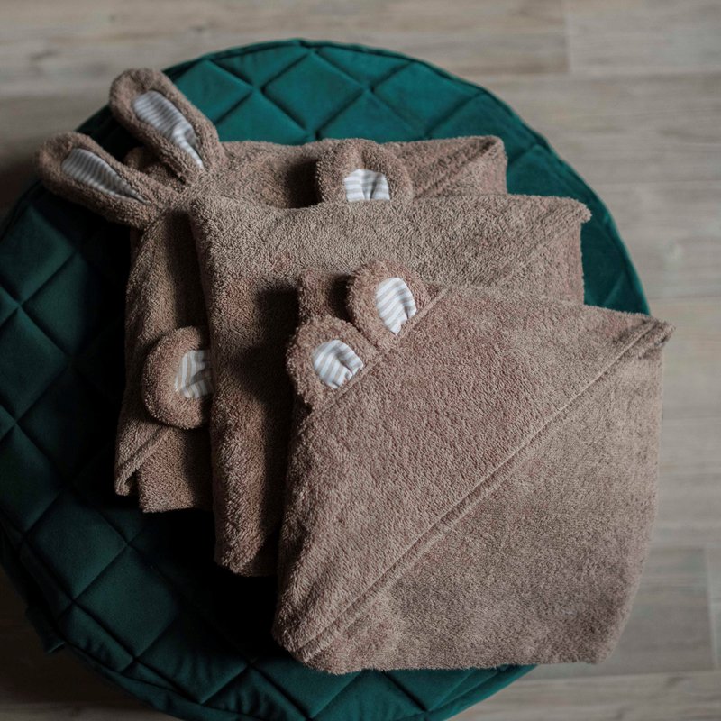 Hooded Towel with Ears for Baby or Toddler - Newborn Towel with ears - 毛巾浴巾 - 棉．麻 咖啡色