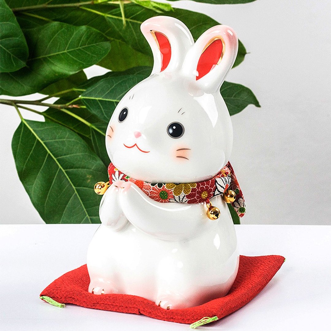 日本药师窑可爱祈愿兔子储蓄罐生肖兔陶瓷摆件装饰生日礼物存钱罐 - 摆饰 - 瓷 