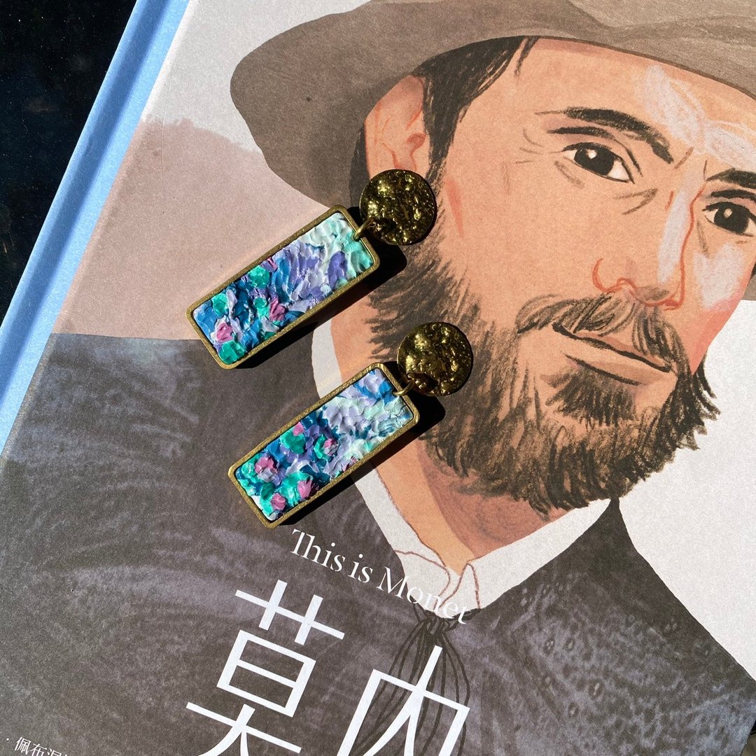 莫内 软陶耳环 - 耳环/耳夹 - 陶 蓝色
