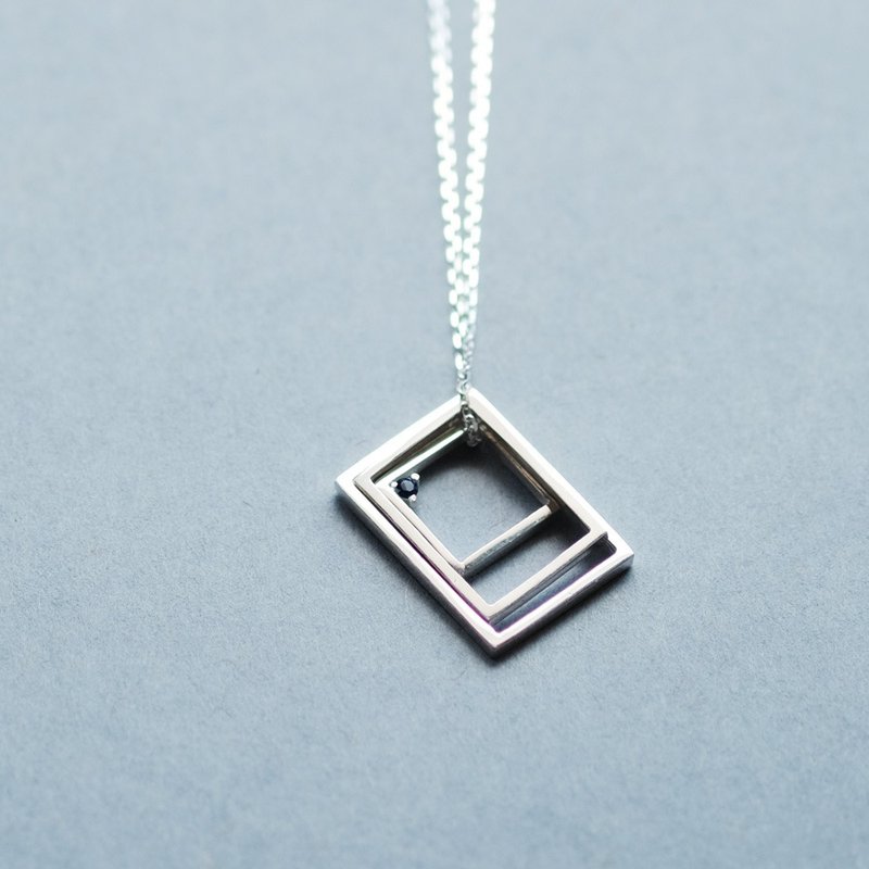蓝宝石 方形 套组 项链 925银 男女皆宜 - 项链 - 其他金属 蓝色
