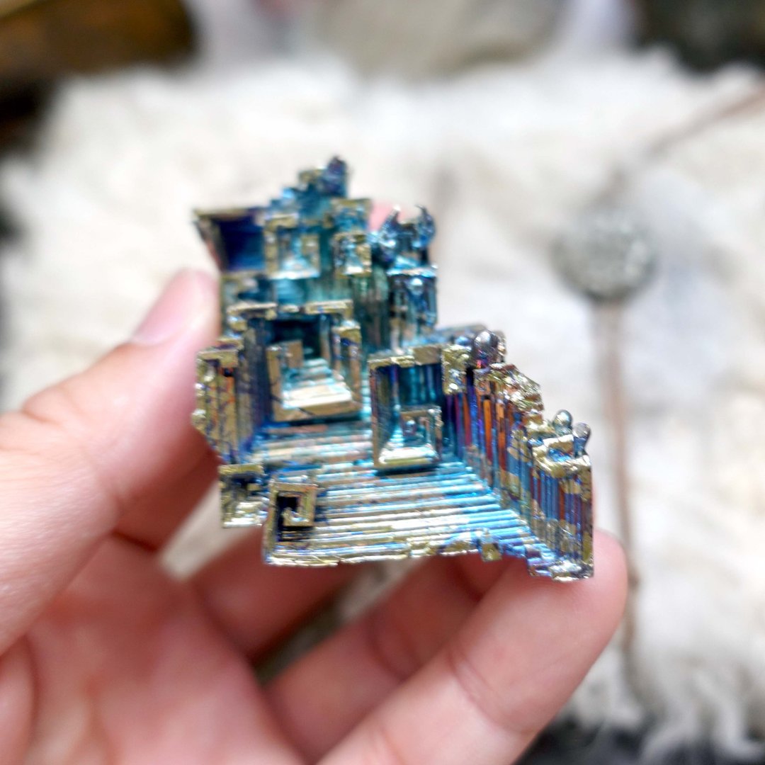 美国中古天然方型螺旋纹铋晶结晶水晶宝石摆设 高级二手古着珠宝 - 摆饰 - 其他金属 蓝色