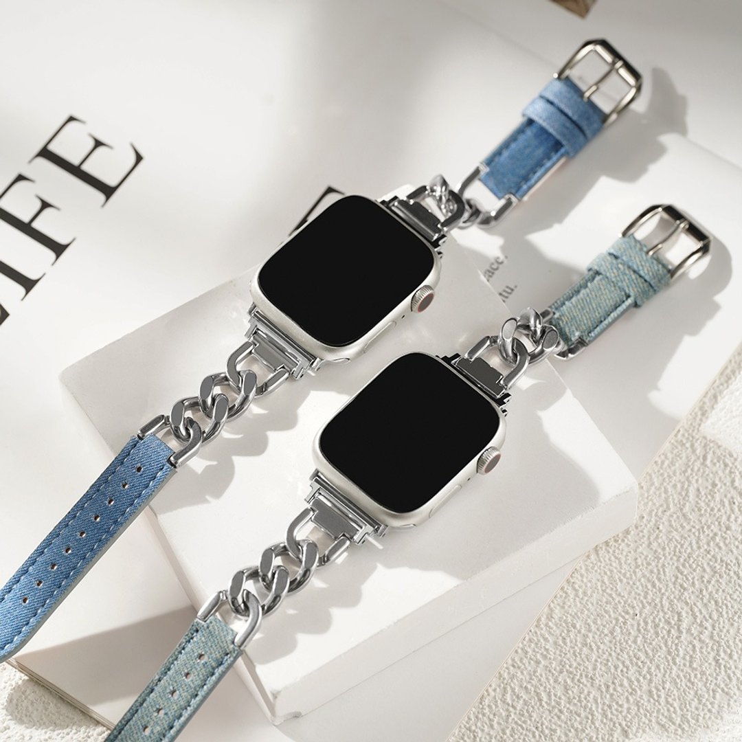 Apple watch - 牛仔丹宁拼接单链 苹果表带 表带防泼水 - 表带 - 真皮 