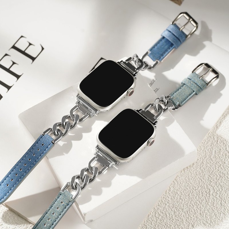 Apple watch - 牛仔丹宁拼接单链 苹果表带 表带防泼水 - 表带 - 真皮 
