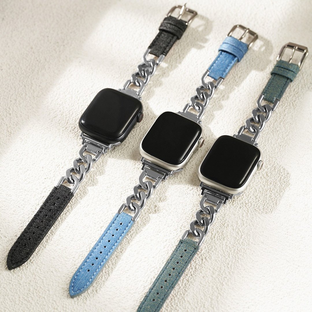 Apple watch - 牛仔丹宁拼接单链 苹果表带 手机背带 - 表带 - 真皮 