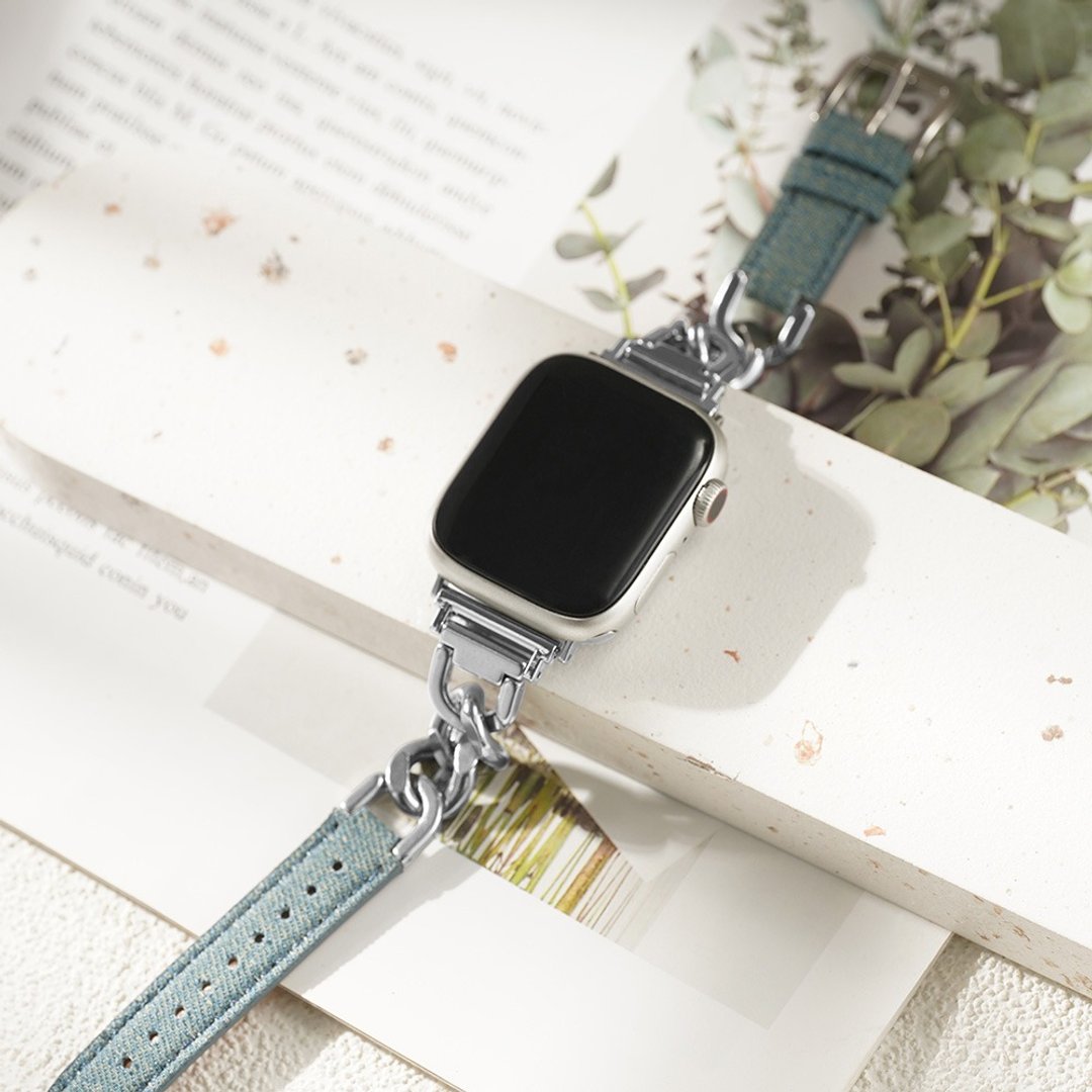 Apple watch - 牛仔丹宁拼接单链 苹果表带 手机背带 - 表带 - 真皮 