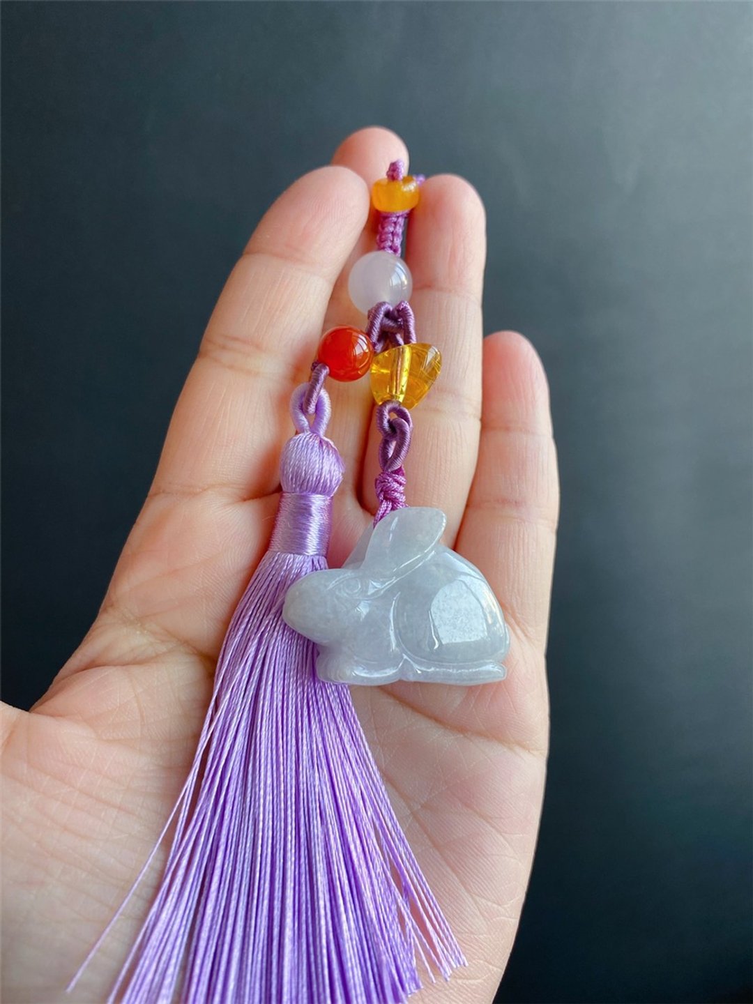 可爱必备  兔 心想事成 吉祥如意 翡翠A货 玉石 锁匙圈 车扣 - 挂绳/吊绳 - 玉石 紫色