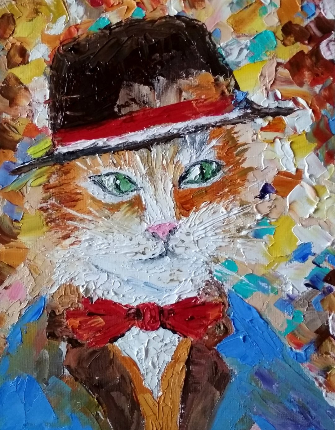 订制原创厚涂油画《戴帽子的猫》。无框的 - 墙贴/壁贴 - 其他材质 