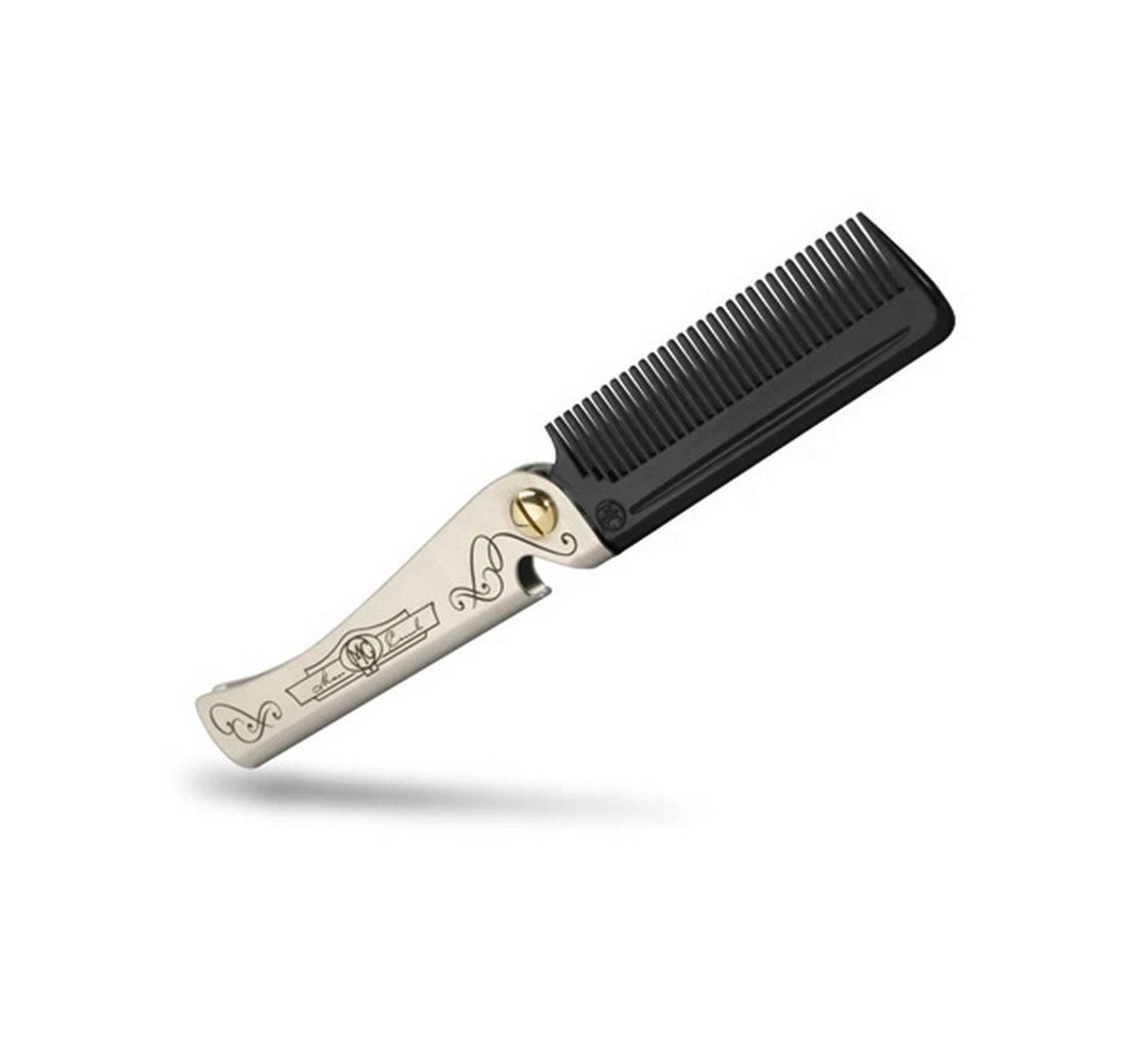 The Man Comb Tough&Compact Flip Comb 雷射雕花开瓶口袋扁梳/黑 - 彩妆刷具/镜子/梳子 - 其他材质 黑色