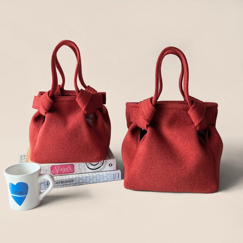 - NEW COLOR- 羊毛厚重美尔登呢 方形托特包 - 手提包/手提袋 - 羊毛 红色