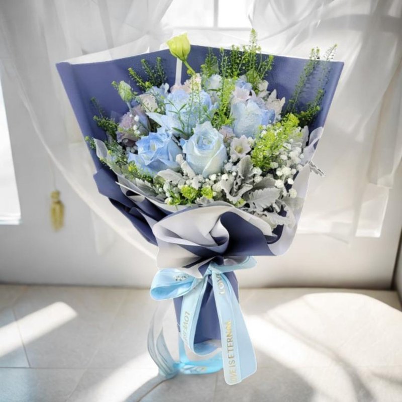 蓝色风情花束 (乌托邦南玫瑰6支) (GF00316) - 植栽/盆栽 - 植物．花 