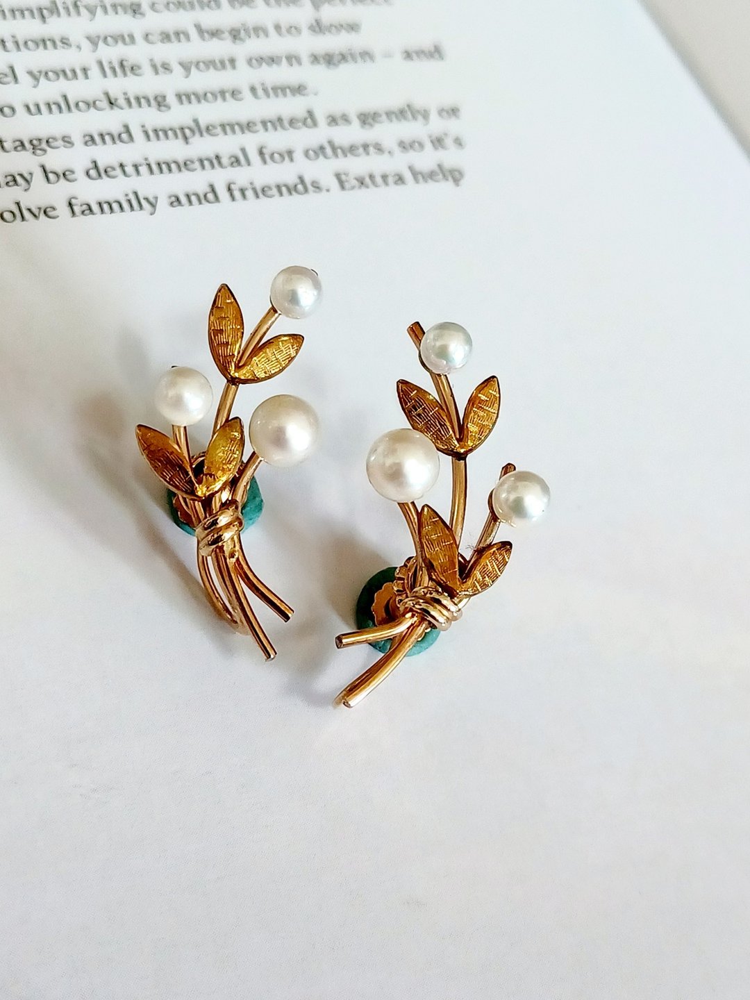 vintage jewelry 古董 krementz 珍珠14k镀金花卉 夹式耳环 - 耳环/耳夹 - 其他金属 