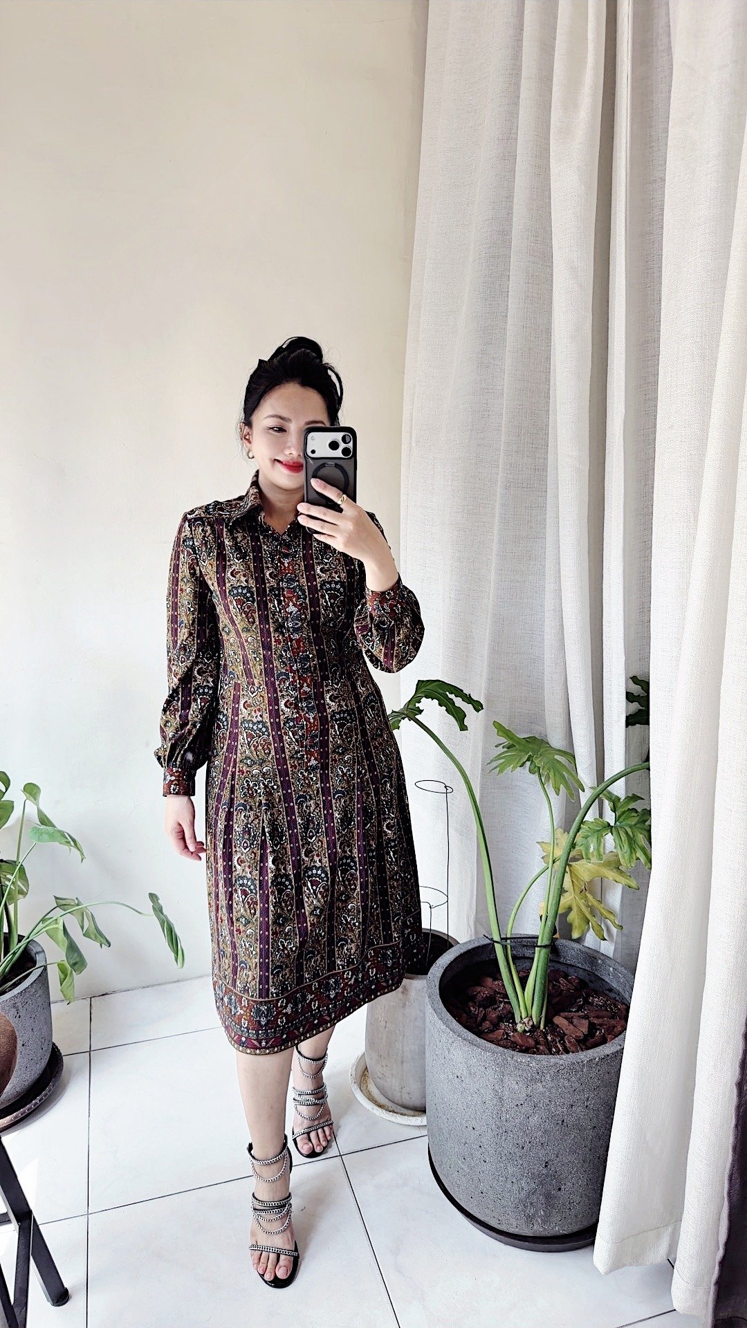 土咖 x 紫红宫廷变形花卉 长裙洋装连身裙连衣裙古着ドレス Dress - 洋装/连衣裙 - 棉 多色