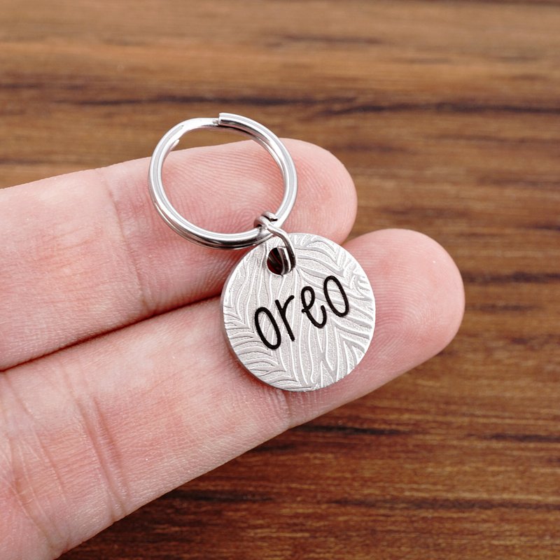 雕刻定制猫牌 小型宠物牌 斑马图案小猫和小狗牌 - 项圈/牵绳 - 不锈钢 银色