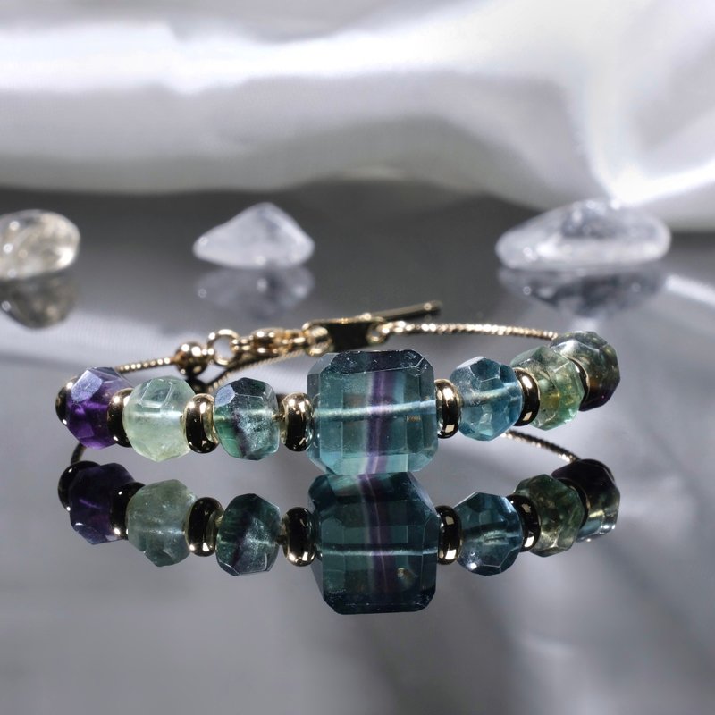 人鱼萤石天然水晶手链 紫蓝绿萤石 设计款 - 手链/手环 - 水晶 多色