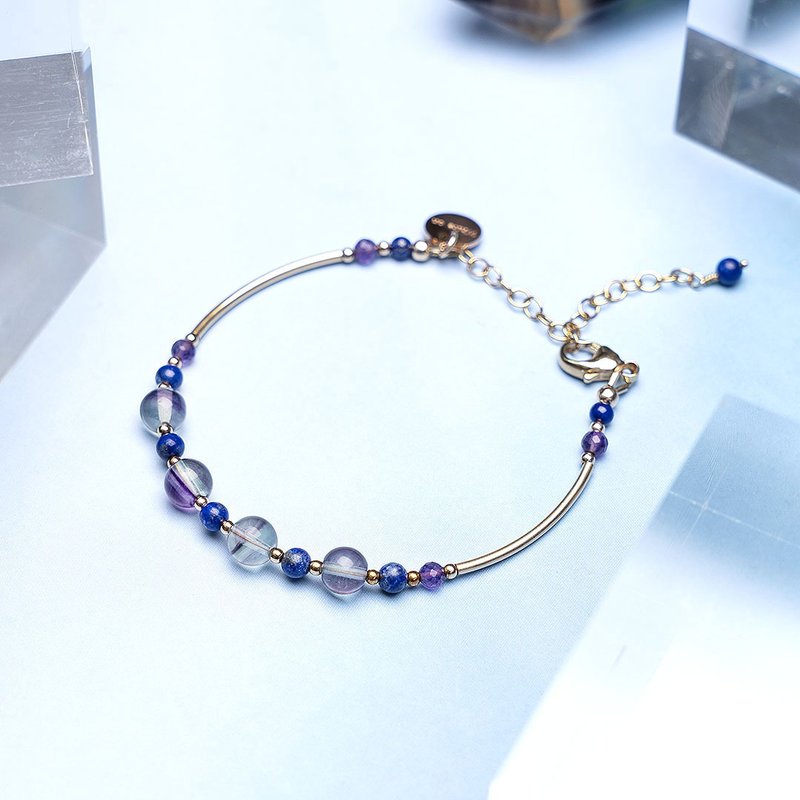 萤石青金石紫水晶14K包金 水晶手链 礼物 - 手链/手环 - 水晶 紫色