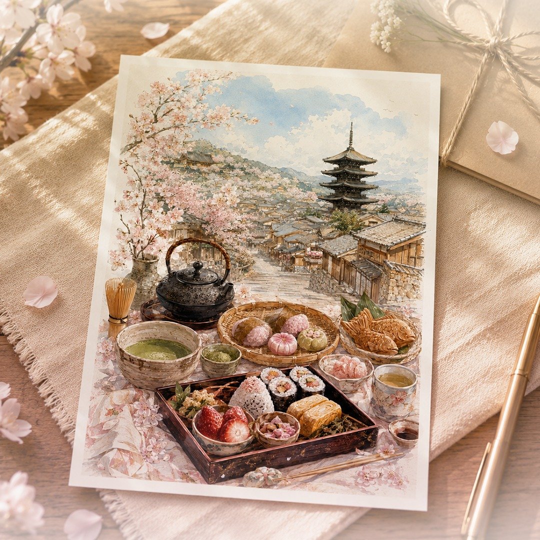 四季和食旅帖 日式美食风景画卡 - 卡片/明信片 - 纸 