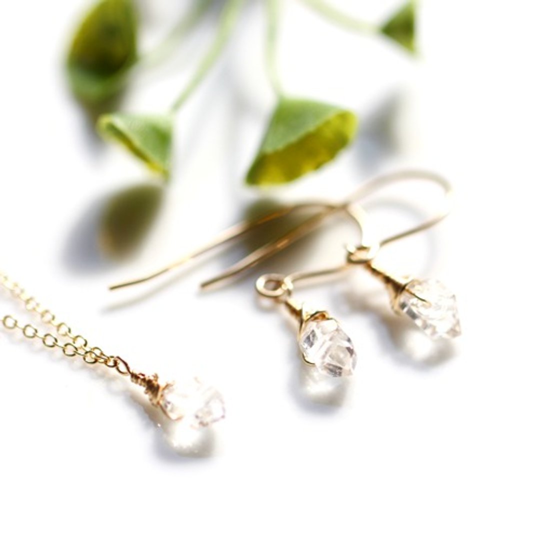 14kgf Herkimer Diamond Lune Necklace / Earrings Set - 项链 - 水晶 透明
