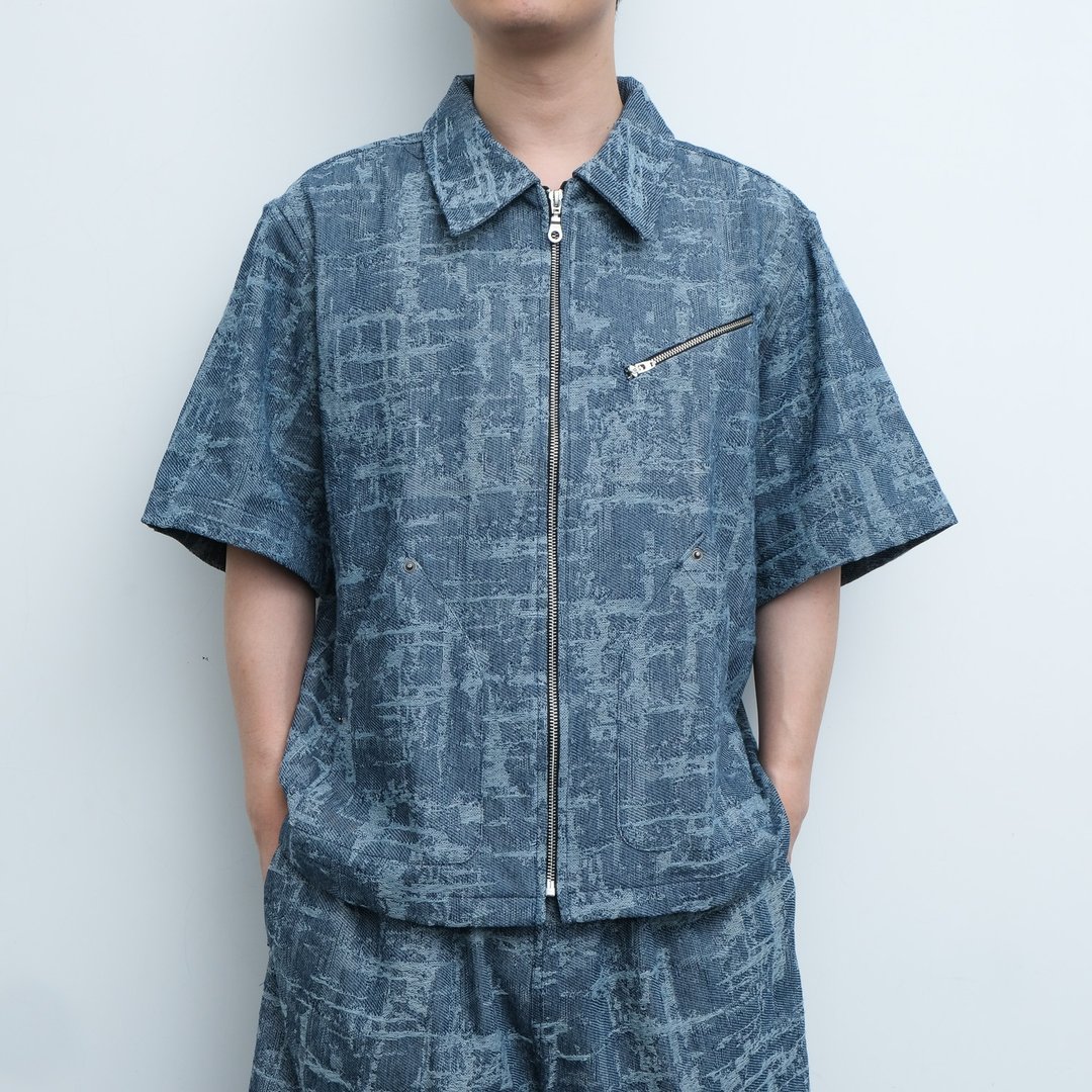 KAIKAI - Insomnia - 撕裂提花拉链牛仔外套-丹宁蓝 - 男装外套 - 棉 蓝色