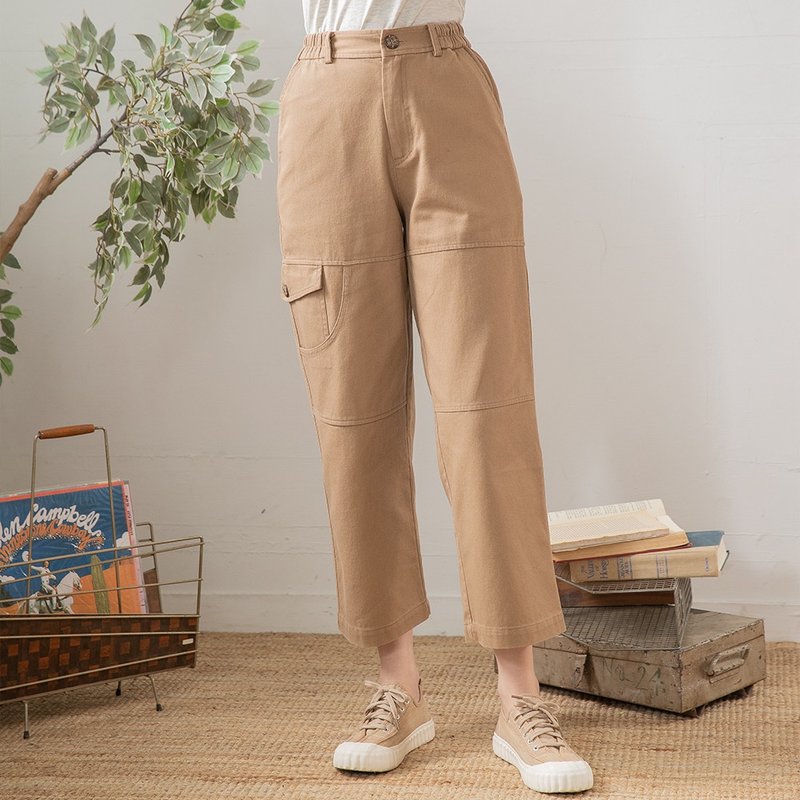 Hana Mokuba 松紧腰不对称趣味口袋直筒裤 - 女装长裤 - 棉．麻 