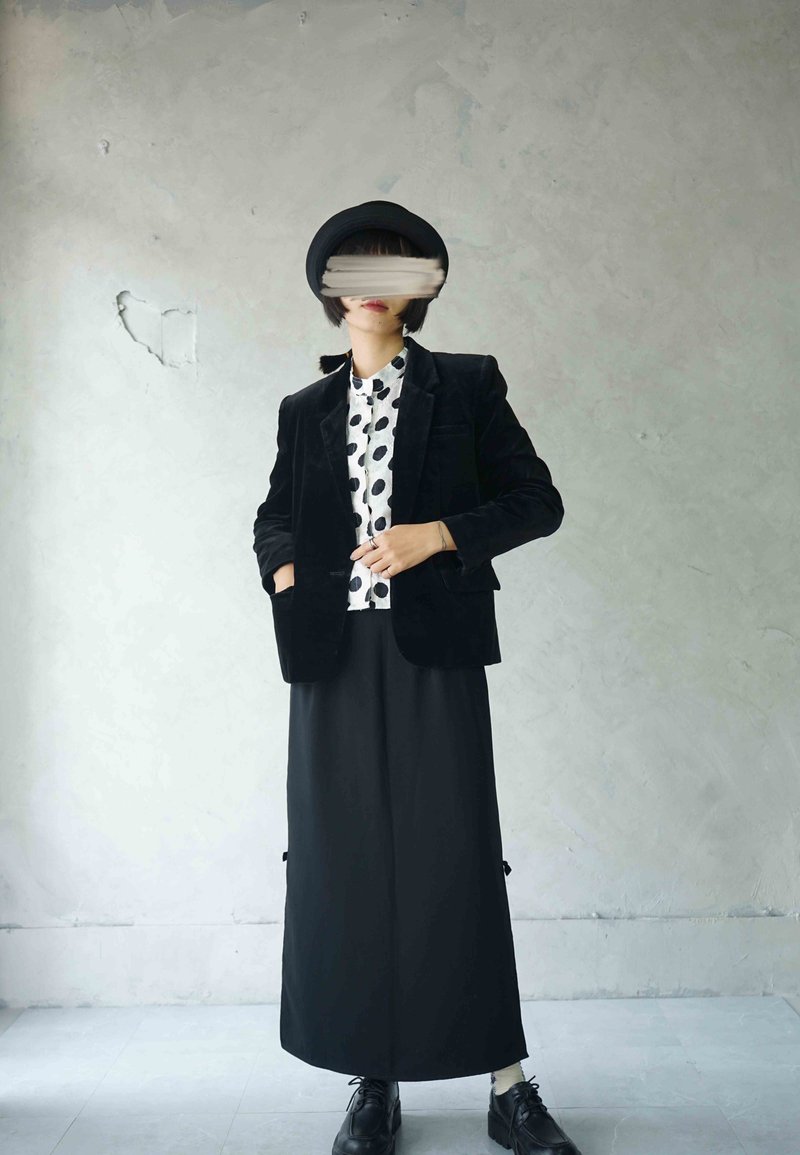 寻宝古着-个性黑色侧开衩设计雪纺长裙 - 裙子 - 聚酯纤维 黑色