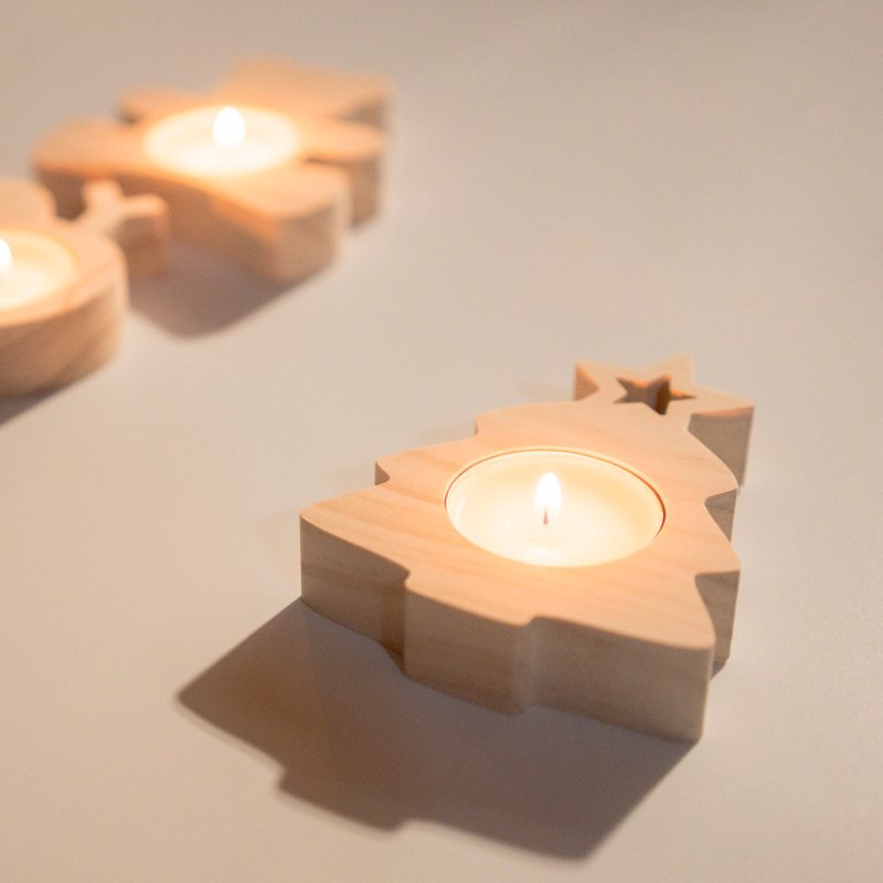 wagaZOO厚切造型烛台－圣诞树、小熊 - 蜡烛/烛台 - 木头 卡其色