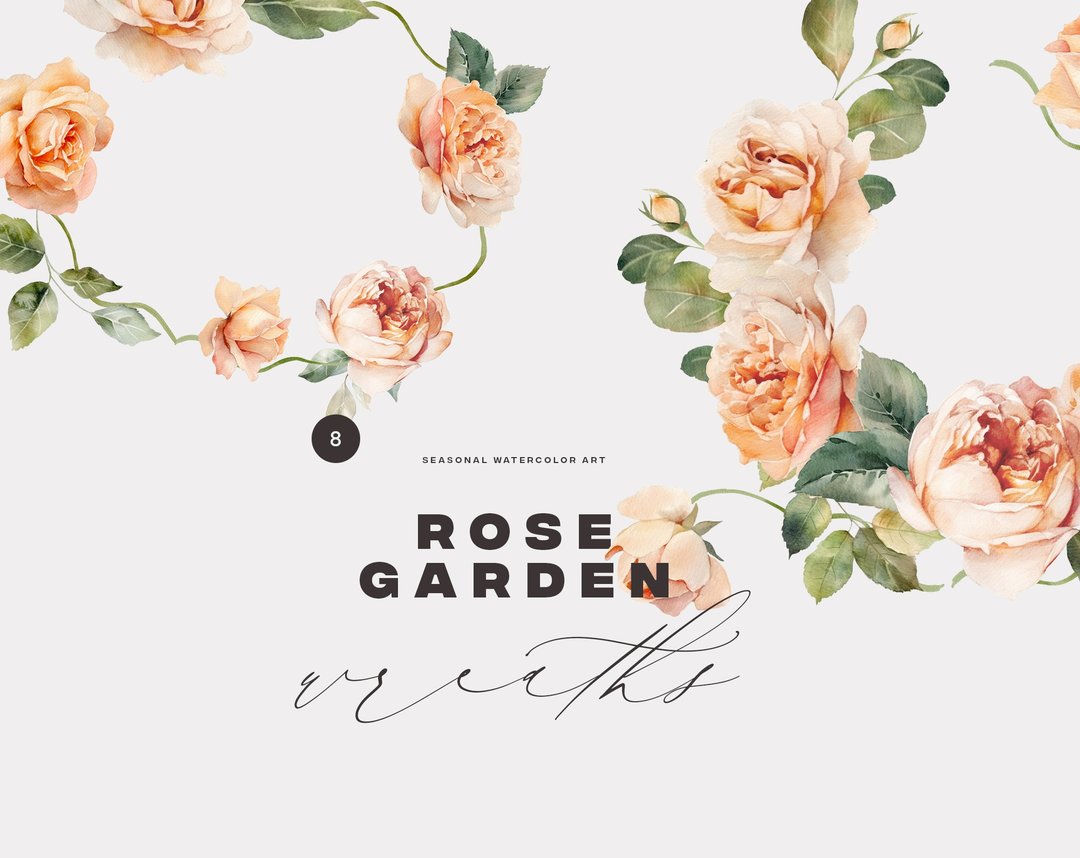 Watercolor Roses Floral Wreaths, Floral Summer Frames Watercolor Art - 电子手绘真人画像/绘画/插画 - 其他材质 