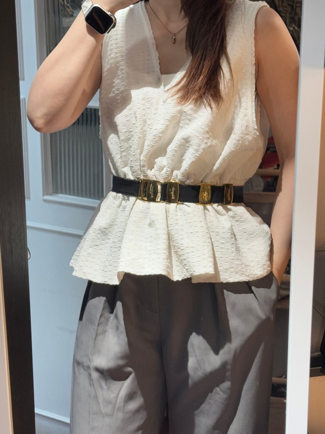 中古正品 Salvatore Ferragamo 黑金扣 腰带 时尚单品 设计 - 皮带/腰带 - 其他金属 黑色