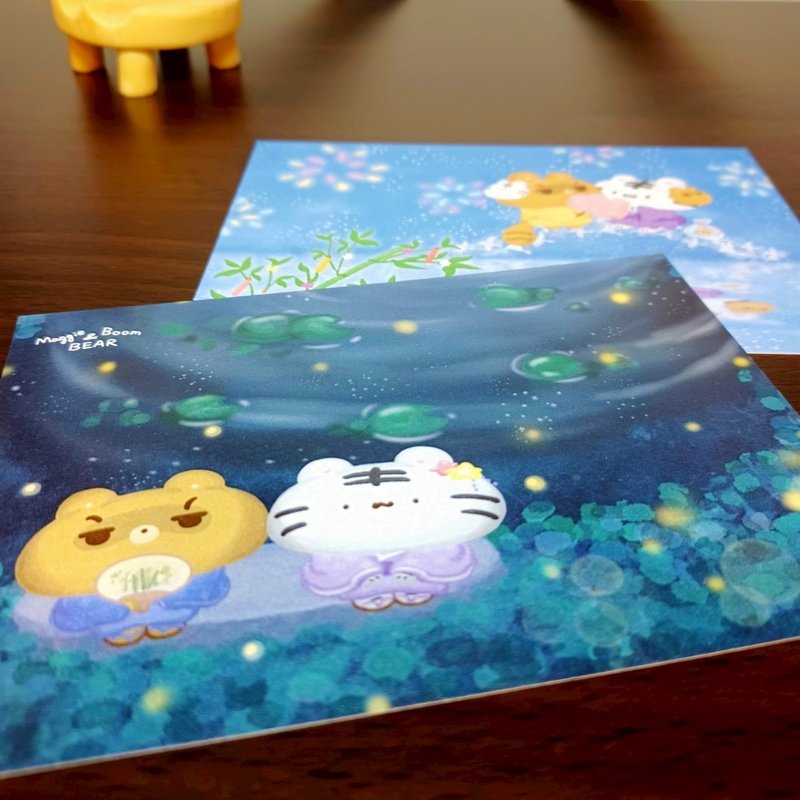 湖畔赏萤/ 夏日祭典- 四季明信片 - 系列3 - 卡片/明信片 - 纸 蓝色