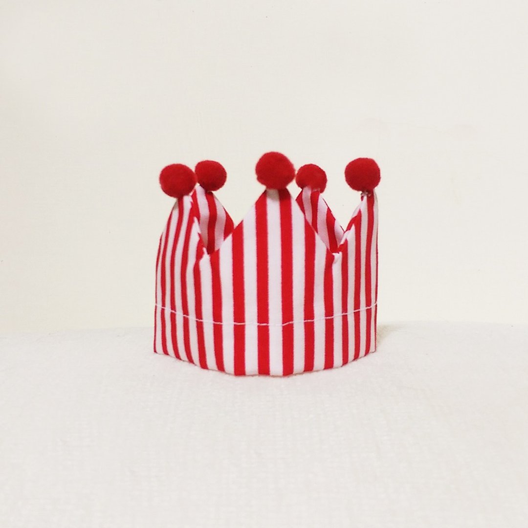 Ella Wang Design Crown 宠物 帽 皇冠 庆生 猫 狗 红白 条纹 - 衣/帽 - 棉 红色