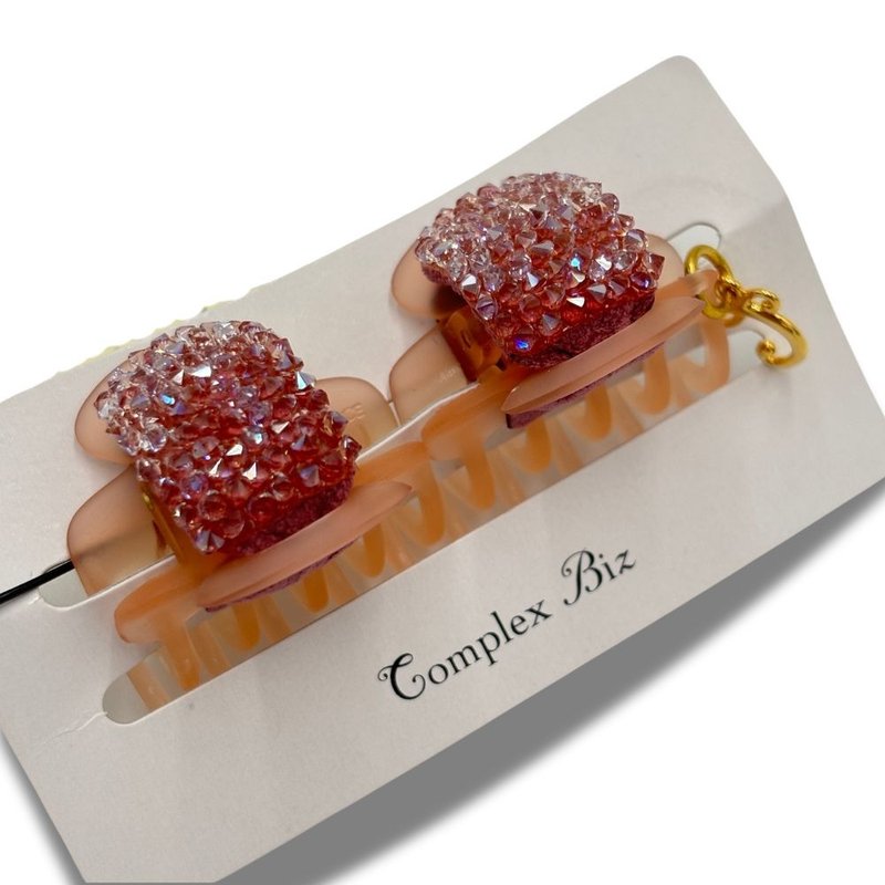 COMPLEX BIZ 水晶 甜心夹 两件组 橘底粉钻 - 发饰 - 水晶 多色