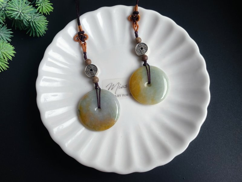 天然缅甸玉翡翠 飘黄翡平安扣 沉香 招财进宝 包挂 手机挂 礼物 - 吊饰 - 玉石 绿色