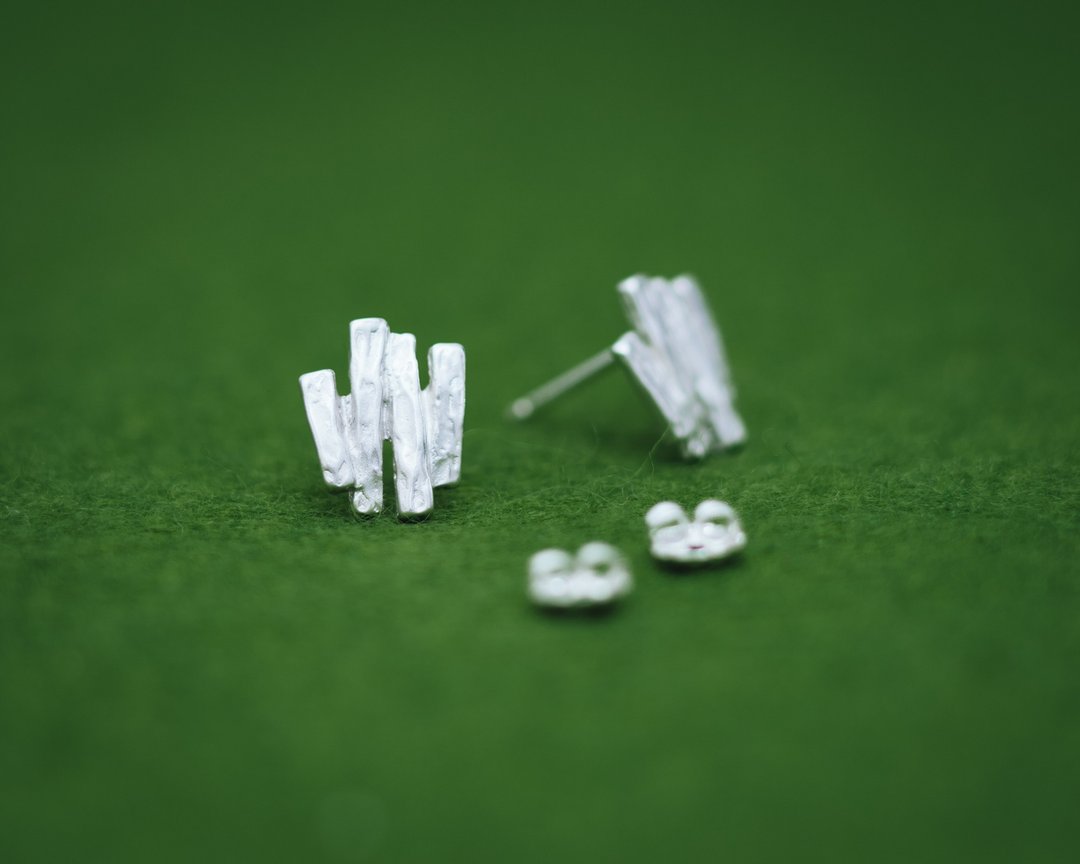 Textile Pattern - mini earrings - gift for her - hypoallergenic - silver - 耳环/耳夹 - 银 银色