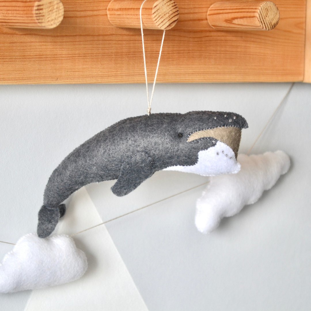 Felt Bowhead whale, Whale interior toy, Bowhead whale hanging nursery decor - 玩具/玩偶 - 羊毛 灰色